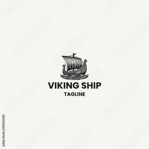 Viking ship logo icon design template vector illustration
