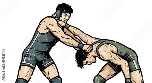 Wrestlers grappling in combat