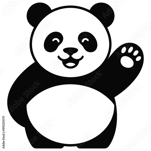 Cute Panda Cartoon Bear Smiling Adorable Black White Wildlife Character