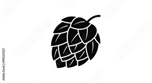 A sleek black hop cone vector illustration with clean lines and graphic detail, perfect for brewing and craft beer branding or botanical design projects.