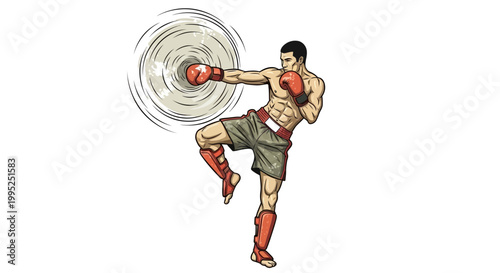 Martial artist performing a Muay Thai kick with defensive energy shield