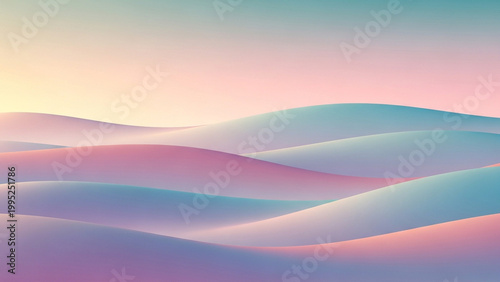 A serene landscape of rolling hills at sunset with vibrant pastel colors in the sky