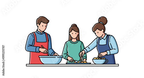 Family Cooking Together Preparing Food in the Kitchen for Dinner.