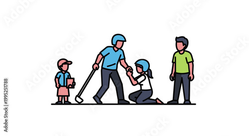 Family Playing Golf Together on a Sunny Day, Having Fun.