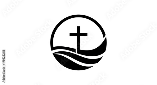 Black and white christian symbol of faith with water elements