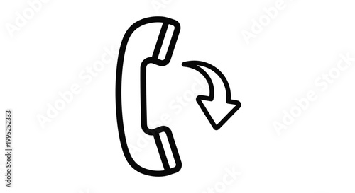 Vector graphic illustration depicting a telephone receiver icon with a downward-curving arrow, symbolizing a call back or incoming communication notification design element.