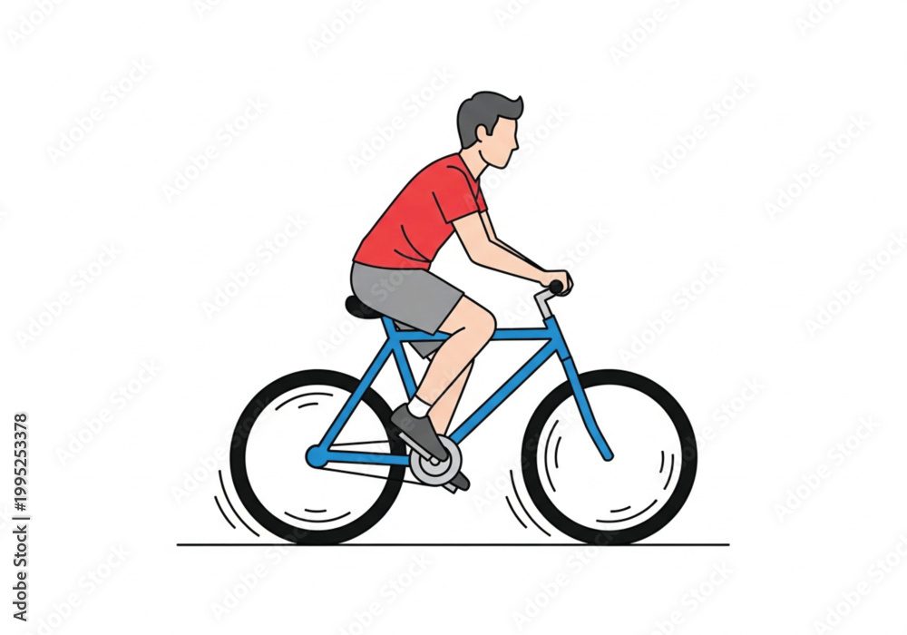 Fototapeta premium Man Riding a Bicycle Flat Vector Illustration Isolated on White Background