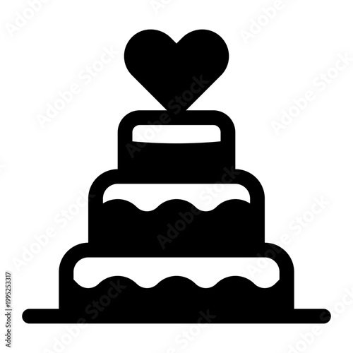 Heart Cake Solid Icon, Love Sweet Dessert Symbol, Romantic Celebration Bakery Vector Sign