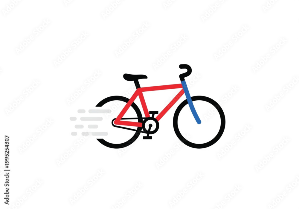 Obraz premium Red and Blue Fast Bicycle Icon with Speed Lines Flat Vector Illustration