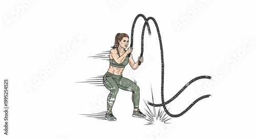 Woman exercising with battle ropes, fitness, strength training, workout