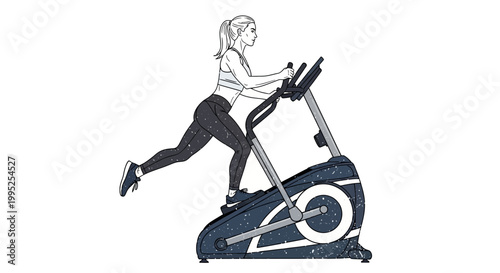 Woman exercising on elliptical trainer, fitness workout, healthy lifestyle