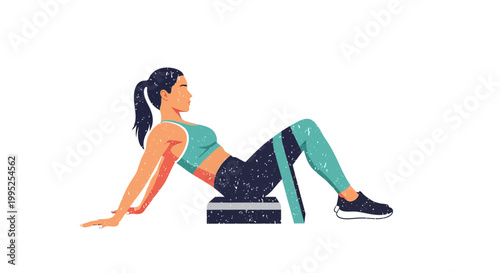 Woman exercising with resistance band on step platform