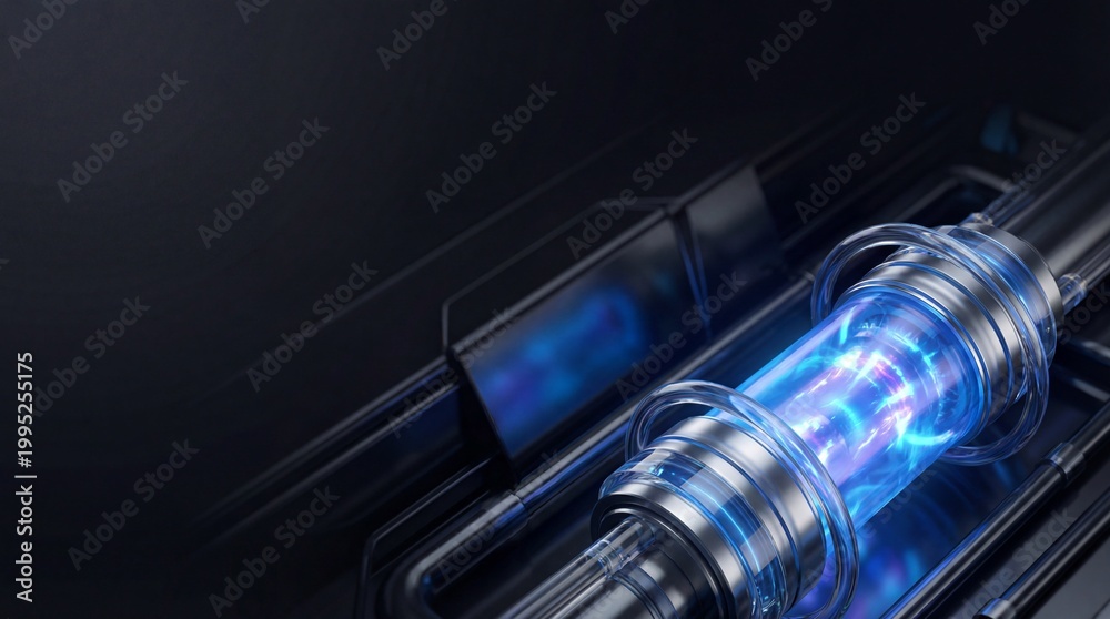 Fototapeta premium Futuristic energy core cylinder with glowing blue plasma light effect