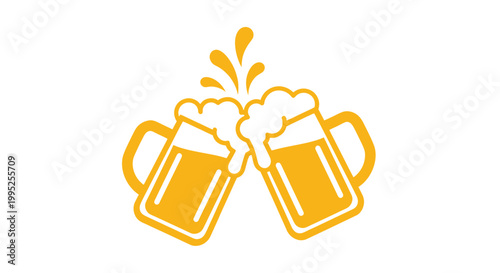 Two Beer Mugs Cheers Toast.