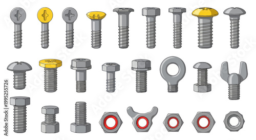 Variety of metal bolts and nuts.