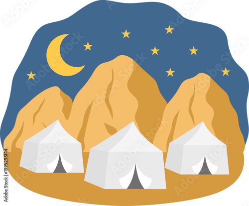 Hajj Tent in Mina Illustration. Islamic Pilgrimage Tent Camp