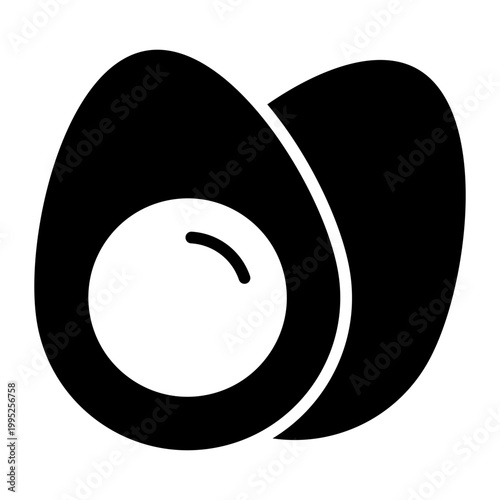 boiled egg glyph icon. halved hard boiled egg. healthy breakfast and protein meal. food and nutrition