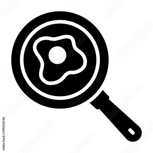 egg pan glyph icon. fried egg in frying pan. cooking breakfast and brunch. kitchen and food