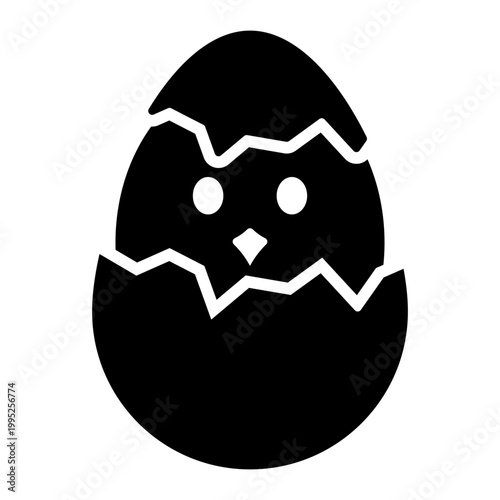 hatching chick glyph icon. baby bird breaking egg shell. birth and nature. farm and spring