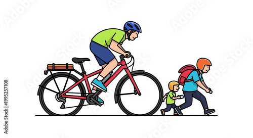 Family Cycling Adventure - Father and Children Enjoying a Bike Ride.