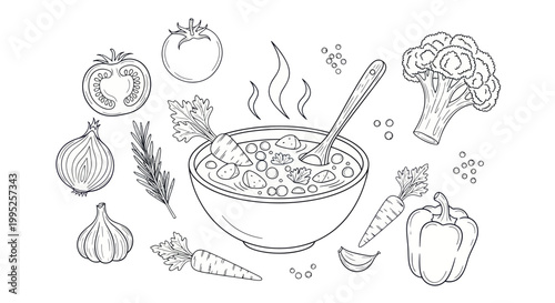 Vegetable soup ingredients in bowl.