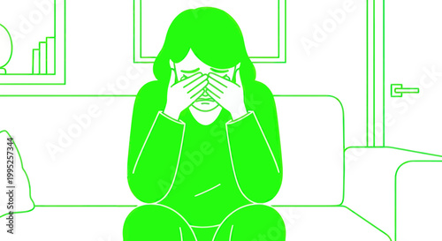 Woman covering her face with hands.