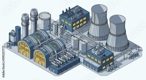 Nuclear Power Plant Isometric Illustration.