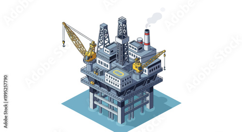 Offshore oil rig platform for petroleum extraction in the ocean.