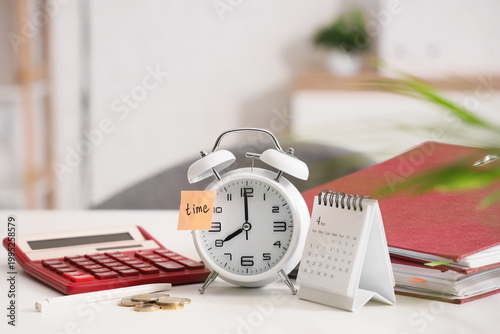 Alarm clock with word TIME,...