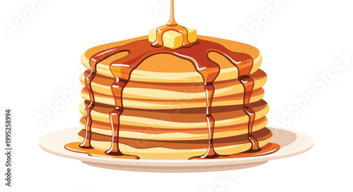 Stack of Pancakes with Butter and Syrup Drizzle