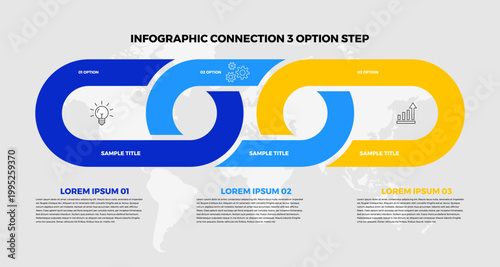 Infographic 3 option step chain connection for visual communication presentation template, web, ui ux, report, presentation, visual strategy. vector eps