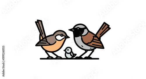 Family of Birds - Adorable Illustration Depicting a Bird Family.