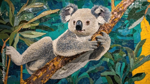Koala Climbing a Tree Branch in Bushland