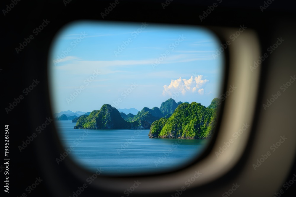 Fototapeta premium 水上の飛行機の窓から見た島々の眺め