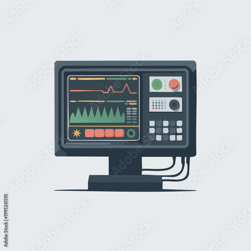 Illustration of a computer screen with graphs and control panel