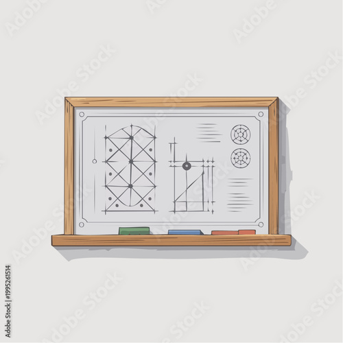 illustration of geometric shapes and diagrams on a whiteboard with col