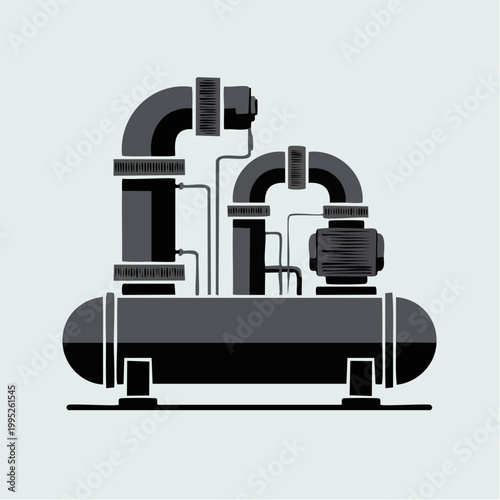 Industrial pipe system illustration with black tubes and fittings