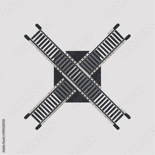 railroad crossing sign illustration with black and white tracks