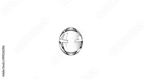 Abstract clear spherical orb with reflective geometric patterns on a pristine white background