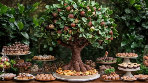 Beautifully Crafted Dessert Table with Chocolate Tree Centerpiece