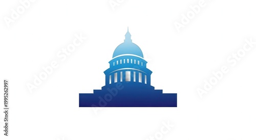 Iconic Blue Domed Government Building Silhouette Emblem with Classical Architectural Elements and