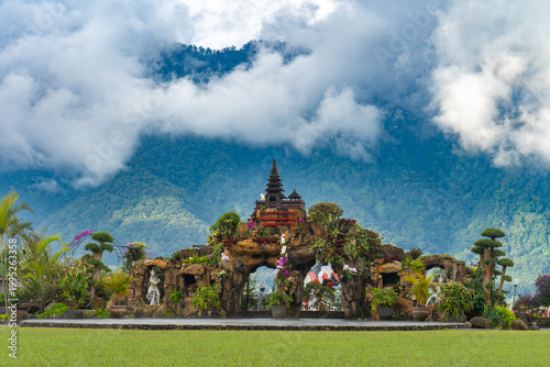 Misty Mountain View of Lakeside Garden in Bedugul, Bali
