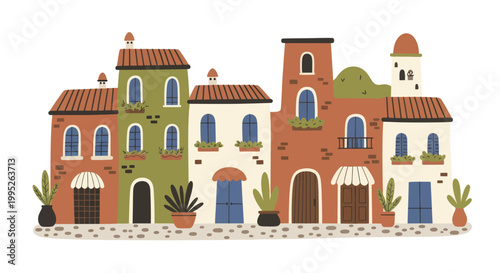 Charming European Townhouses with Colorful Facades and Traditional Architecture.