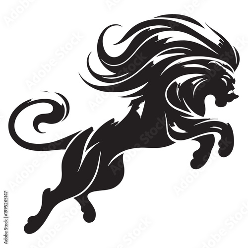 Majestic Lion Silhouette in Golden Sunset Wild African Savannah King of Jungle Powerful Predator Elegant Outline Nature Wildlife Art Minimalist Design Black Shadow Roaring Strength Courage Beauty.