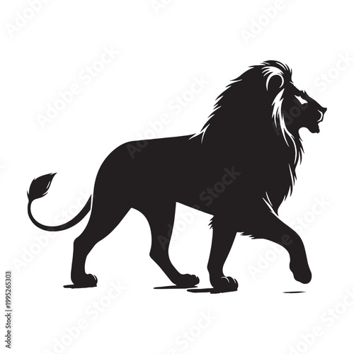 Majestic Lion Silhouette in Golden Sunset Wild African Savannah King of Jungle Powerful Predator Elegant Outline Nature Wildlife Art Minimalist Design Black Shadow Roaring Strength Courage Beauty.