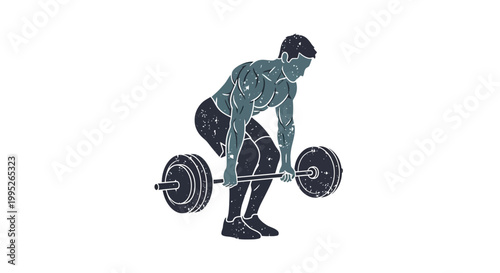 Man lifting heavy barbell, fitness illustration, weightlifting workout