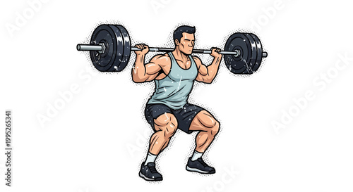 Man performing barbell back squat, fitness and strength training