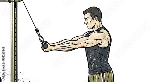 Man performing cable crossover exercise for chest muscles in gym