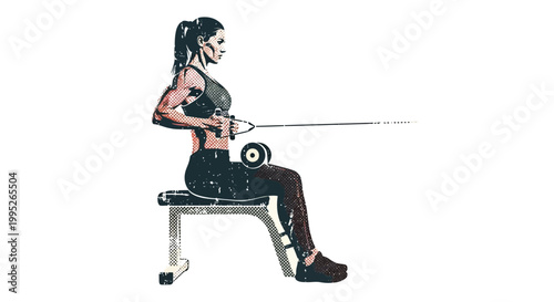 Woman doing seated cable rows exercise in gym, fitness training workout