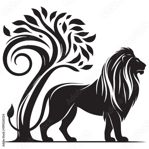 Majestic Lion Silhouette in Golden Sunset Wild African Savannah King of Jungle Powerful Predator Elegant Outline Nature Wildlife Art Minimalist Design Black Shadow Roaring Strength Courage Beauty.